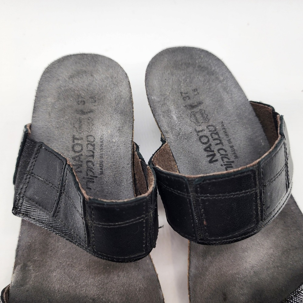 Naot Kayla Wedge Sandals Womens 37 US 6 Black Leather Cork Footbed - Picture 4 of 7